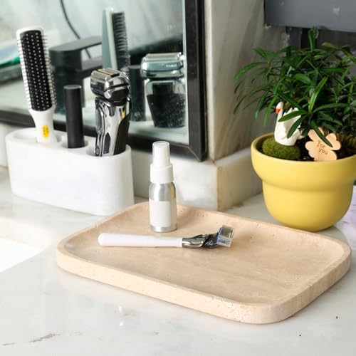 Marble Vanity Tray, Travertine Bathroom Tray Countertop, Beige Stone Decorative Dresser Serving Trays, Kitchen Sink Stor