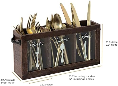 BLU MONACO | Wooden Silverware Caddy with Handle | Wooden Cutlery Organizer for Countertop | Cutlery Caddy for Parties T