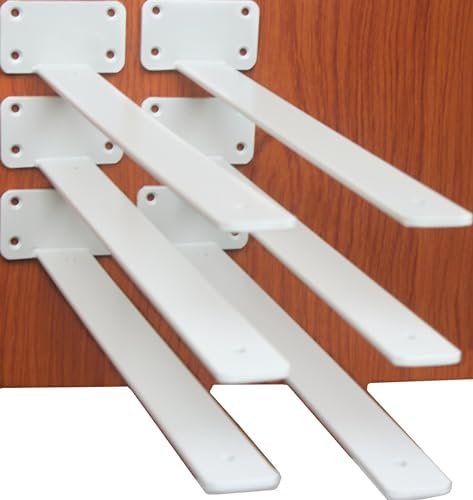 6 Pack - 16 inch White Hidden L Shelf Bracket (1/5 Inch Thicked) Iron Floating Shelf Brackets Rustic Industrial Metal Br