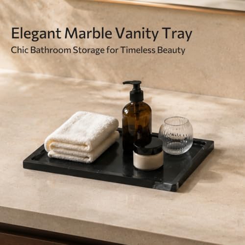 Black Large Marble Tray, 12 Inch Marble Vanity Tray for Bathroom Countertop