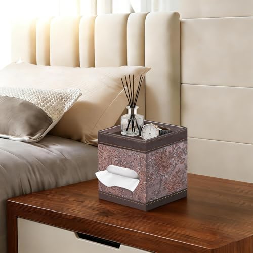 Square Tissue Box Cover with Storage Tray,Modern Decorative Tissue Holder