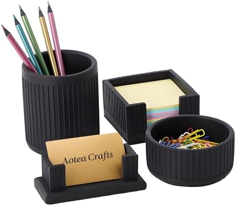 Set of 4 -Concrete Office Desk Accessories for Men-Modern Industrial Decor