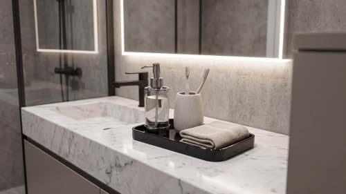 XL Rectangular Composite Granite Vanity Tray & Kitchen Organizer - Waterproof Stone Stand, 11.6" x 6.3" (Black, Extra La