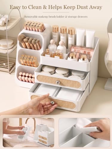 Booklov Large Makeup Organizer for Vanity Countertop, White