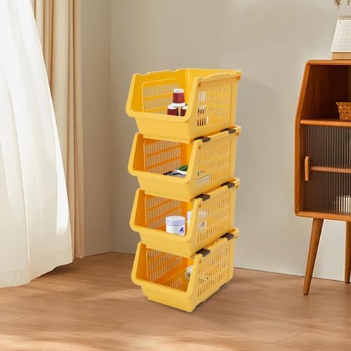 4 Pcs Stackable Storage Baskets, Compact Rolling Storage Baskets Set, Small Stackable Organizer Bins for Kitchen Bedroom
