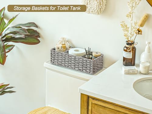 StorageWorks Toilet Paper Basket, Paper Rope Woven Toilet Tank Basket, Gray