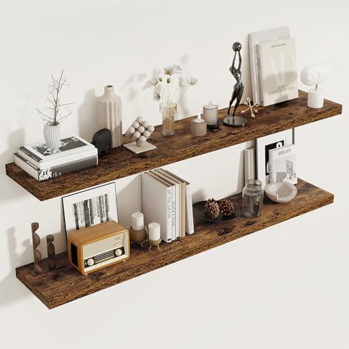 Fun Memories 55 Inch Floating Shelves for Wall 2 Pack Shelves for Bedroom|Kitchen|Bathroom Wall Mounted Rustic Wood Floa