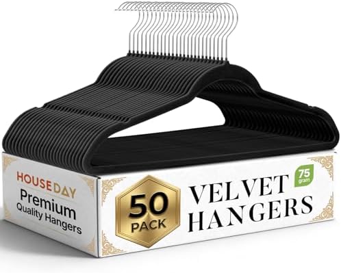 HOUSE DAY Black Velvet Hangers 50 Pack, Non Slip Clothes Hangers 17.25 inch