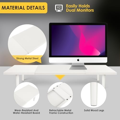 Across-Star Dual-Monitor-Stand-Riser-For-Desk Adjustable Length 32-40 Inch，Large Desktop Computer Monitor Riser For 2 Sc