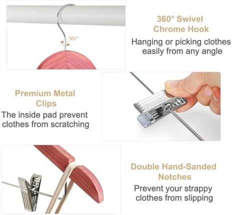 TOPIA HANGER American Red Cedar Wooden Hangers with Adjustable Metal Clips and 360° Swivel Hook, Premium Wood Clothes Hangers 20 Pack for Suit, Pant, Skirt, Jeans, Coat, Jacket-CT28C20