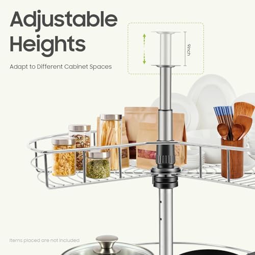 24inch Kidney Chrome, 2-Shelf Lazy Susan Kitchen Base Cabinet Corner Organizer Rack, 360° Rotating Storage Shelf Rack, A