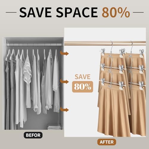 HUADYMEET 14 Inch Space Saving Pant Skirt Hangers with Clips,Beige,50 Pack