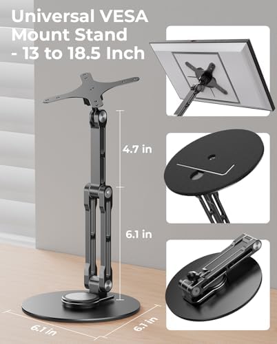 Portable VESA Monitor Stand for 15.6 Inch Monitors, Aluminum Portable Screen Mount for Desk with 360°Rotation Bases, Adj