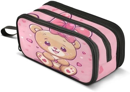 Cute Bear Pencil Case Box Boys Girls Large Pencil Pouch with Zipper Compartments Big Capacity Stationery Pen Bag Organizer for Kids Teens Adults School