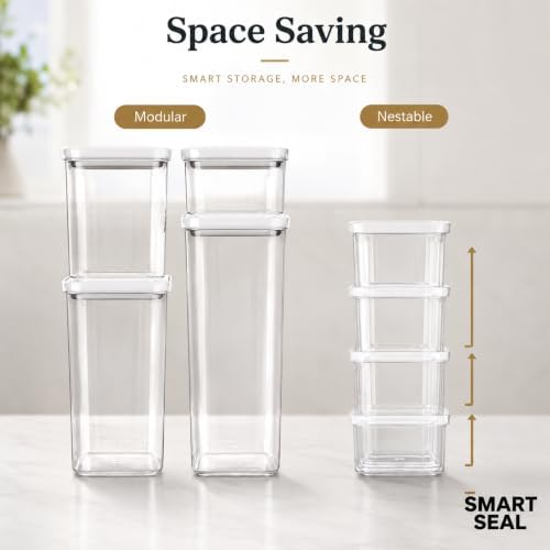 Smart Seal Airtight Food Storage Containers Set of 3, Extra Large 3.6L Pantry Containers for Cereal, Flour, Rice & Dry Food, Stackable BPA-Free Clear Canisters with Twist Lock Lids, White, 122 oz