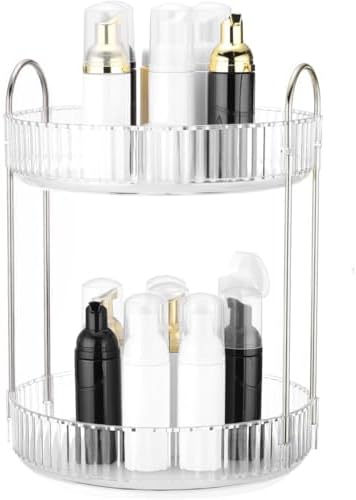 360 Rotating Makeup Organizer and Storage for Vanity Countertop 2 Tiers, High Capacity Cosmetic Skincare Perfume Organiz