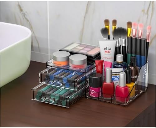Acrylic Small Makeup Organizer with Drawers,Clear Skincare Organizer for Vanity,Dresser,Bathroom Countertop,Cute Cosmeti