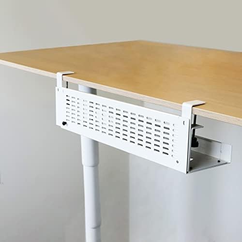 AEONS Under Desk Cable Management Tray Kit - Horizontal Adjustable up tp 41” Desk Organizer Removable C Clamp Mount Reve