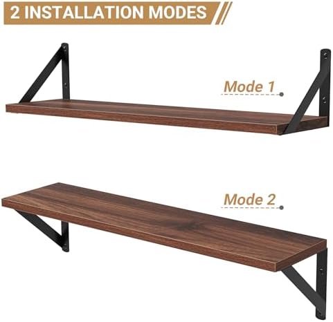 Heimlove Floating Shelves for Wall, 24 Inch Long Wood Floating Shelves Set of 3, Wall Mounted Hanging Shelf for Bathroom