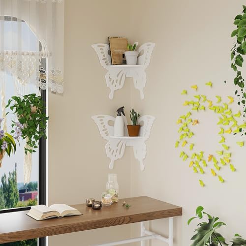 2-Tier Butterfly Corner Shelf - Nursery Wall Deor Floating Corner Shelf for Kid’s Room, Small Cute Decorative Shelf Wall