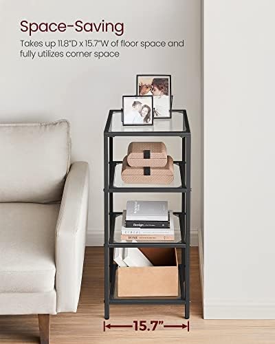 VASAGLE Bookcase Bookshelf, Tempered Glass Bookshelves, Steel Frame