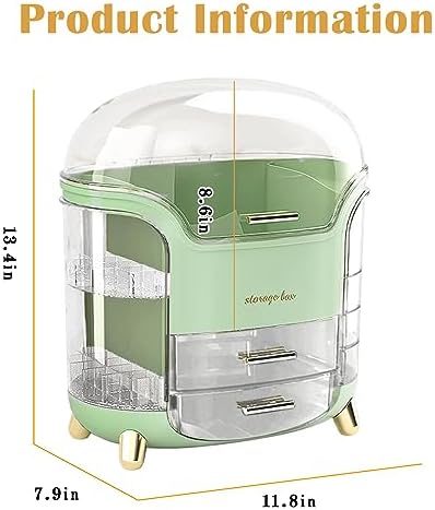 Makeup & Skincare Organizer Box for Countertop with Lid & Drawers, Green