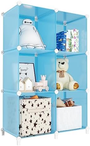 Portable Closet 6 Cube Closet Organizer and Storage Shelf Bookcase with Metal Hammer, Organizer Cabinet for Kids, Bedroo