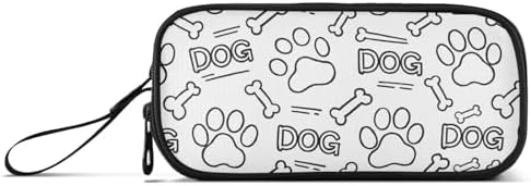 Dog Paw Print Bones Pencil Case Box Boys Girls Large Pencil Pouch Zipper Compartments Big Capacity Stationery Pen Bag Organizer for Kids Teens Adults School Office