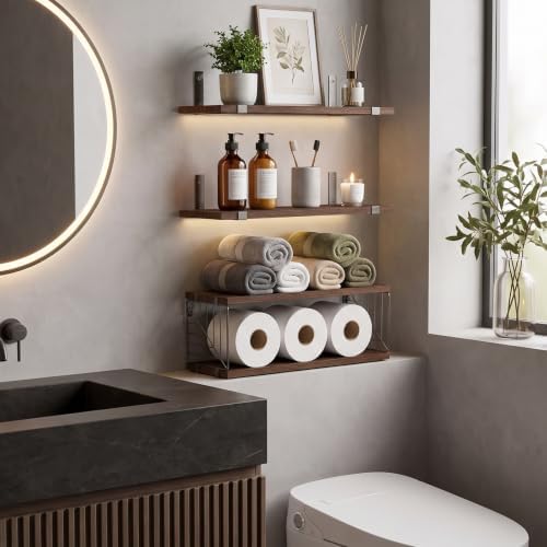 Fixwal 3+1 Tier Bathroom Floating Shelves Over Toilet, Dark Brown