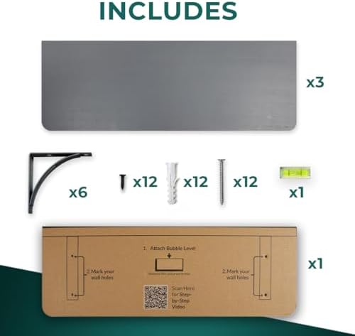 Reinforced Steel Bracket Grey Bathroom Shelves - Easy to Install, Template and Video Included - Gray Shelves for Wall, G