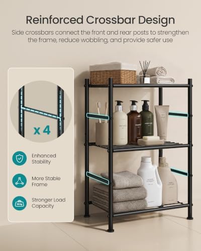 SONGMICS 3-Tier Storage Shelf, Steel Shelving Unit, 11.8 x 15.7 x 30.5 Inch