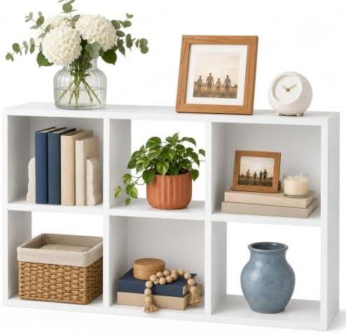 IULULU 6-Cube Storage Organizer Shelf, Freestanding Bookcase - White
