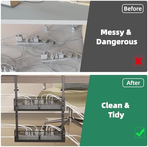Multi-Model Under Desk Cable Management 2 Pack Metal Under Desk Wire Management Tray Clamp Mount Under Table Cord Manage