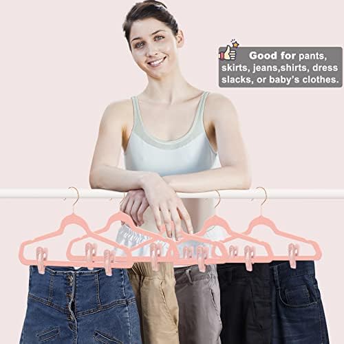 TOFIIGREM Light Pink Velvet Hangers (80-Pack), Non-Slip Strong Hanger Clips for Velvet Skirts & Pants