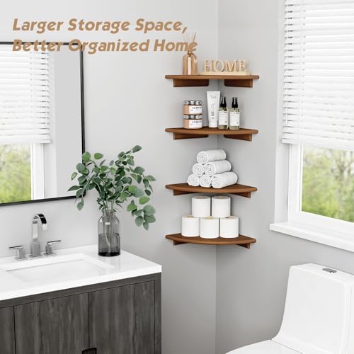 Forbena Corner Bookshelf Wall Mounted Set of 4, Wooden Floating Book Shelves for Nursery, Large Wall Shelving Unit for L