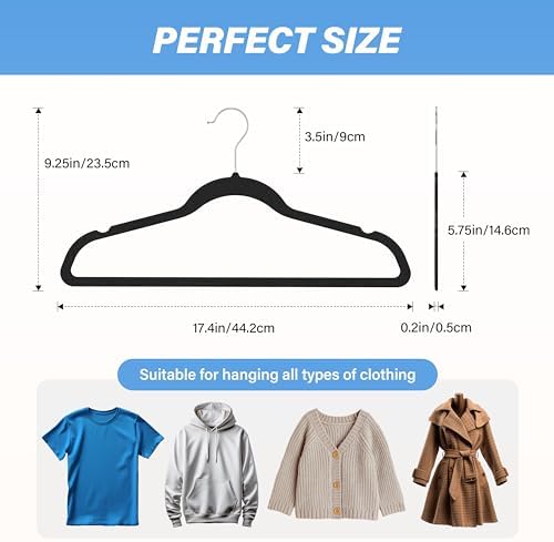 YSSOA Velvet Hangers 30 Pack, Non-Slip Clothes Hangers with Shoulder Notches, 360° Swivel Hooks, Heavy Duty Standard Hangers for Closet Space Saving, Black
