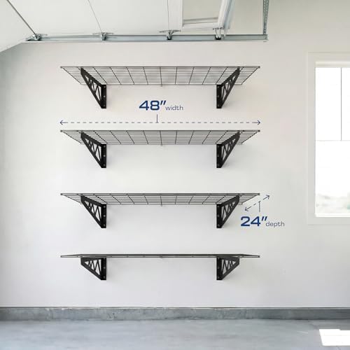 MonsterRax 24x48 White Garage Wall Shelf 4-Pack, 500lb, Hammertone