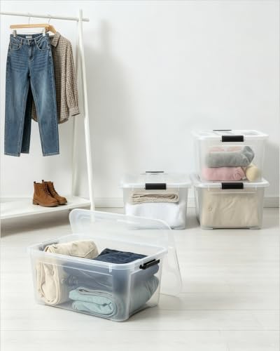EOENVIVS 15L Clear Storage Bins with Lids, 4 Pack Stackable Plastic Storage Containers with Lids, Latching Storage Boxes