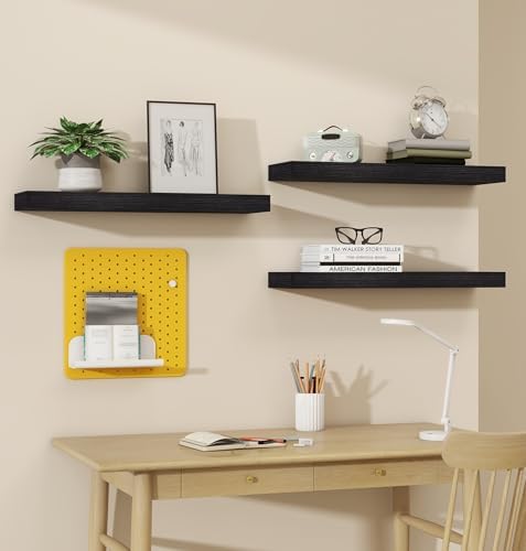 Vervida® Black Rustic Floating Wall Shelves 24in Set of 3 Hidden