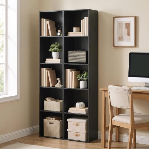 5 Cube Storage Organizer, 5 Tier Narrow Bookshelf, Black Cube Shelf