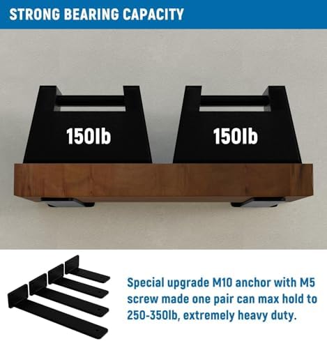 LEOPO 12 inch 8 Pack Floating Shelf Brackets, 1/5" Thick Hidden L Bracket