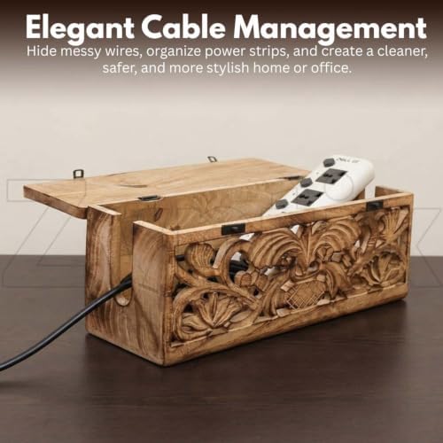 Wooden Floor Cord Cover - Antique Carved Pineapple Design for Cable Management and Cord Organizer - Elegant Solution for