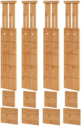 4.4" High Bamboo Drawer Dividers with Inserts, Kitchen Adjustable Drawer Organizers, Expandable Organization for Home, O
