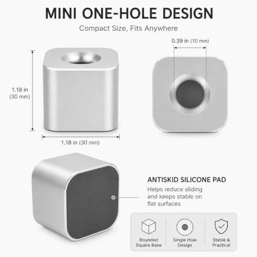 Coideal Silver Single Pen Holder Stand, Aluminum Desk Pen Base, Mini One-Hole Fountain Pen Holder for Pencil, Toothbrush, Makeup Brush, Office Desktop Organizer