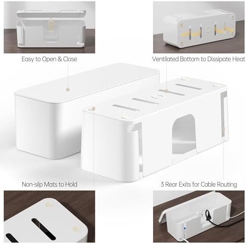 YECAYE 2 Pack Cable Management Box, Pet Friendly Cable Box Organizer for Home & Office, Child-Proof Floor Cord Cover, Co