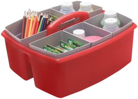 Storex Large Classroom Caddy with Cups, 13 x 11 x 6.575 Inches, Red, Case of 2 (00981U02C)