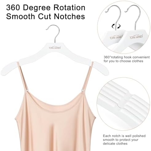 TOPIA HANGER Wooden Hangers for Women, Premium Sweater Hangers No Shoulder Bump, 360° Swivel Hook and Cut Notches Clothes Hangers for Sweater, Coat, Shirts, Hoodies, Dress, 24 Pack White CT85W