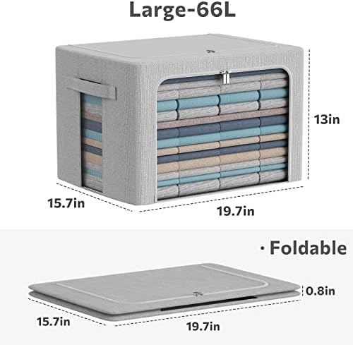 CYhom 3Pack Foldable Storage Bins - Frame Storage Box Linen Fabric Stackable Clothes Container Organizer with Clear Wind
