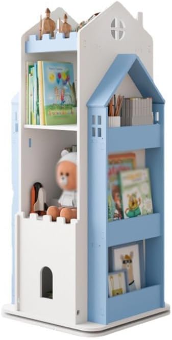 4-Tier Rotating Children's Bookshelf,Floor Standing Bookcase,360 Display Storage Rack,Book Display Shelf for Living Room