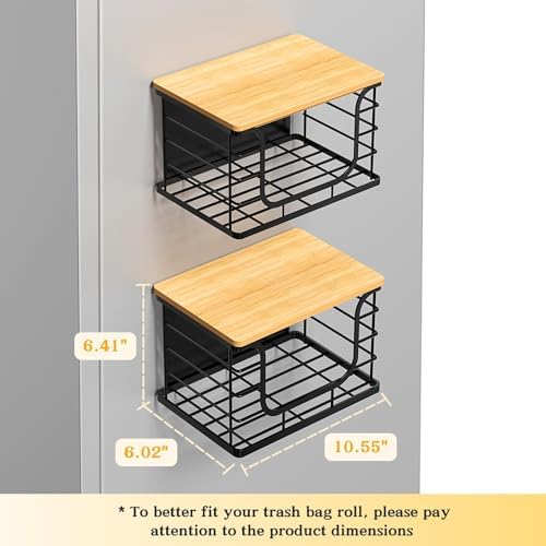Ofiray-home Magnetic Shelf for Fridge Trash Bag Storage, 1 Pack Stackable Garbage Bag Holder with Bamboo Lid, Magnetic S